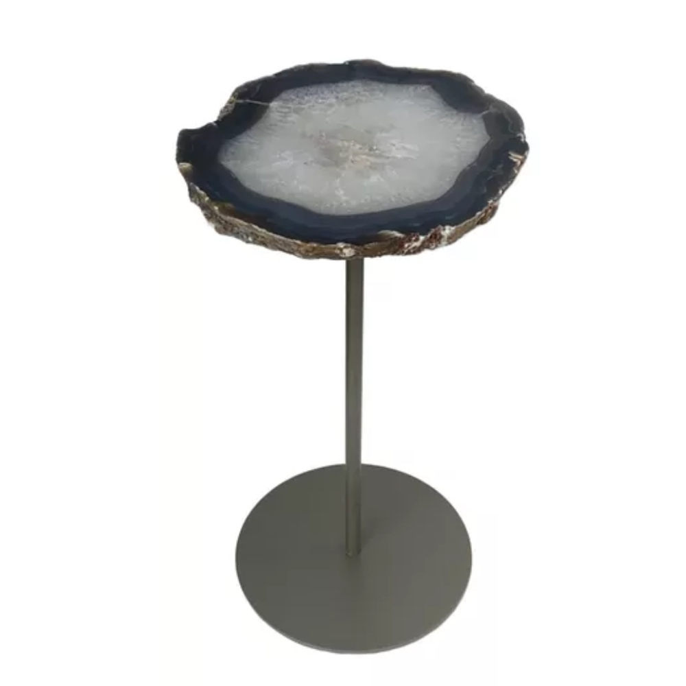 Mesa Lateral Baixa Base Em Aço Pintado Bronze E Pedra Agata