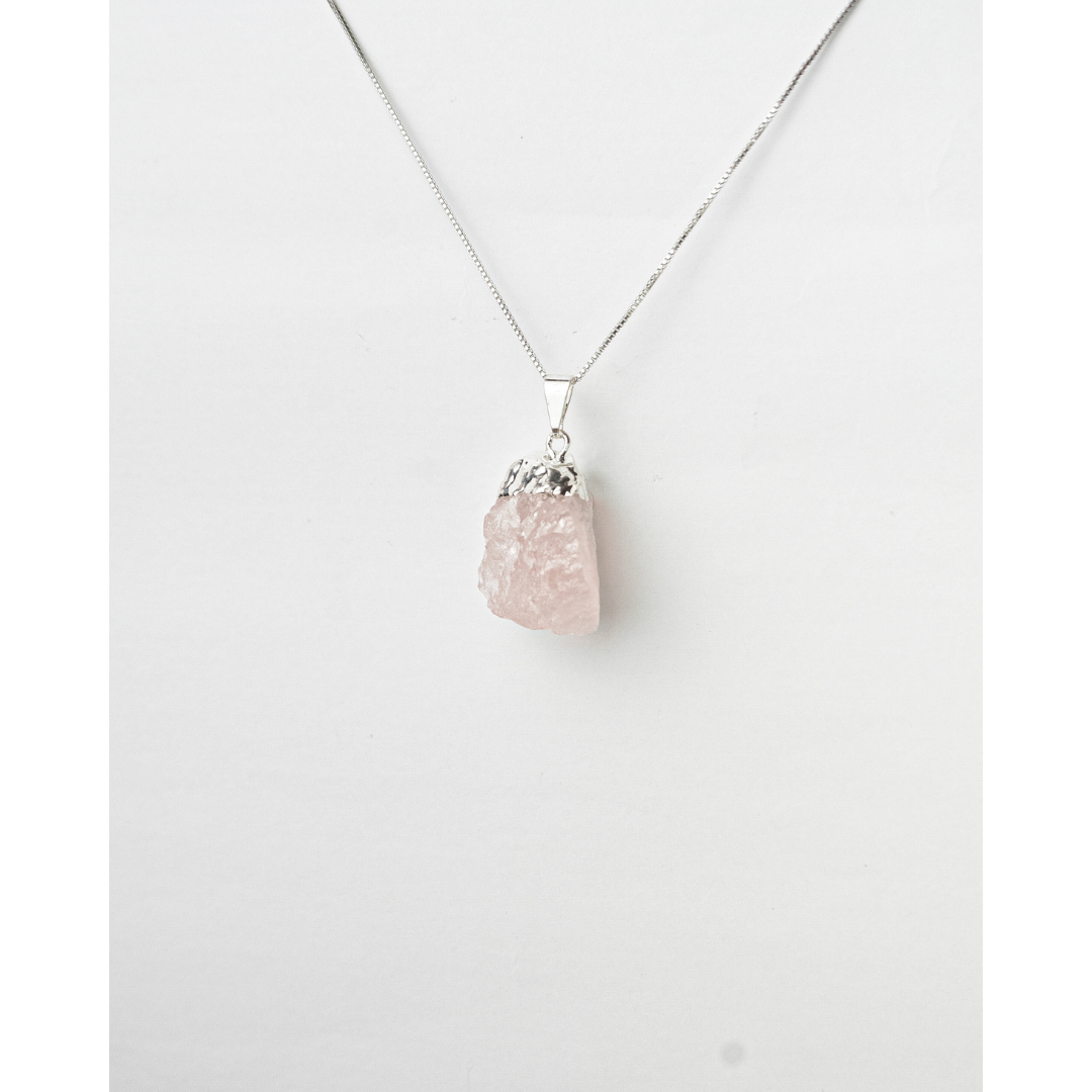 Pingente Quartzo Rosa bruto Banhado Prata