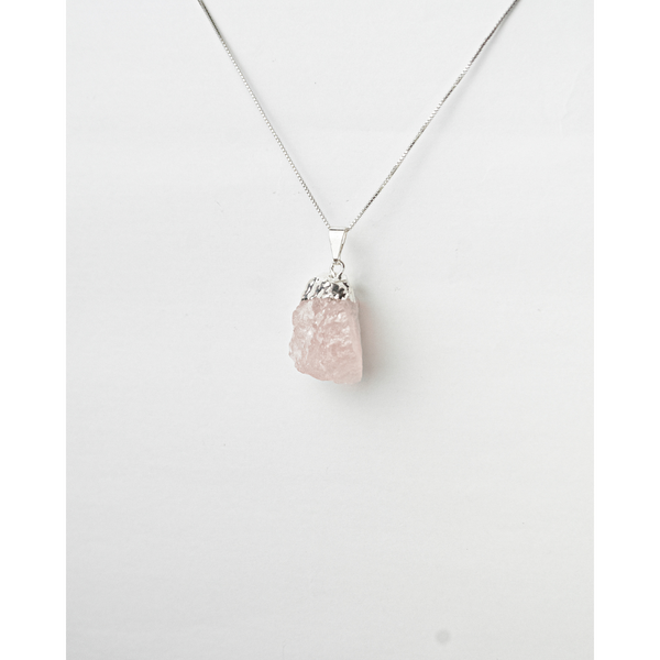 Pingente Quartzo Rosa bruto Banhado Prata