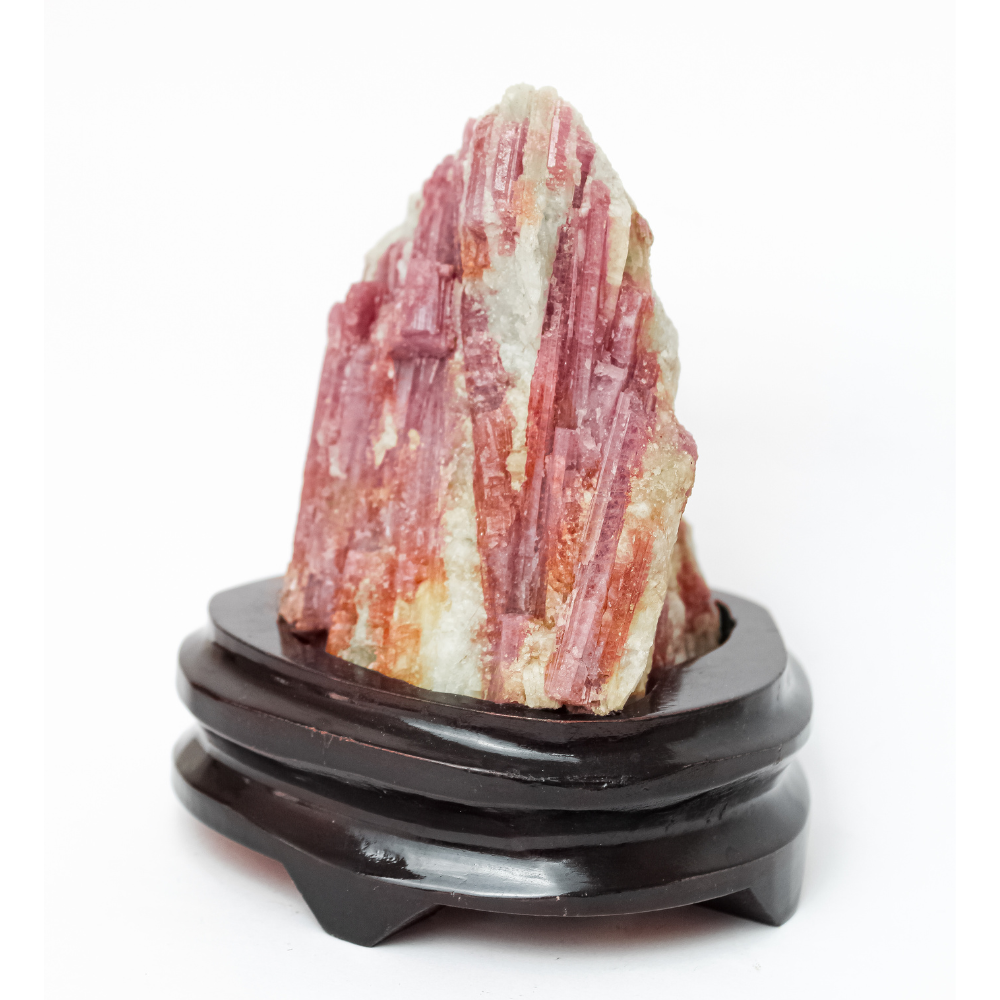 Pedra Turmalina Rosa Extra Na Base De Madeira (Rara) 1,243 Kg