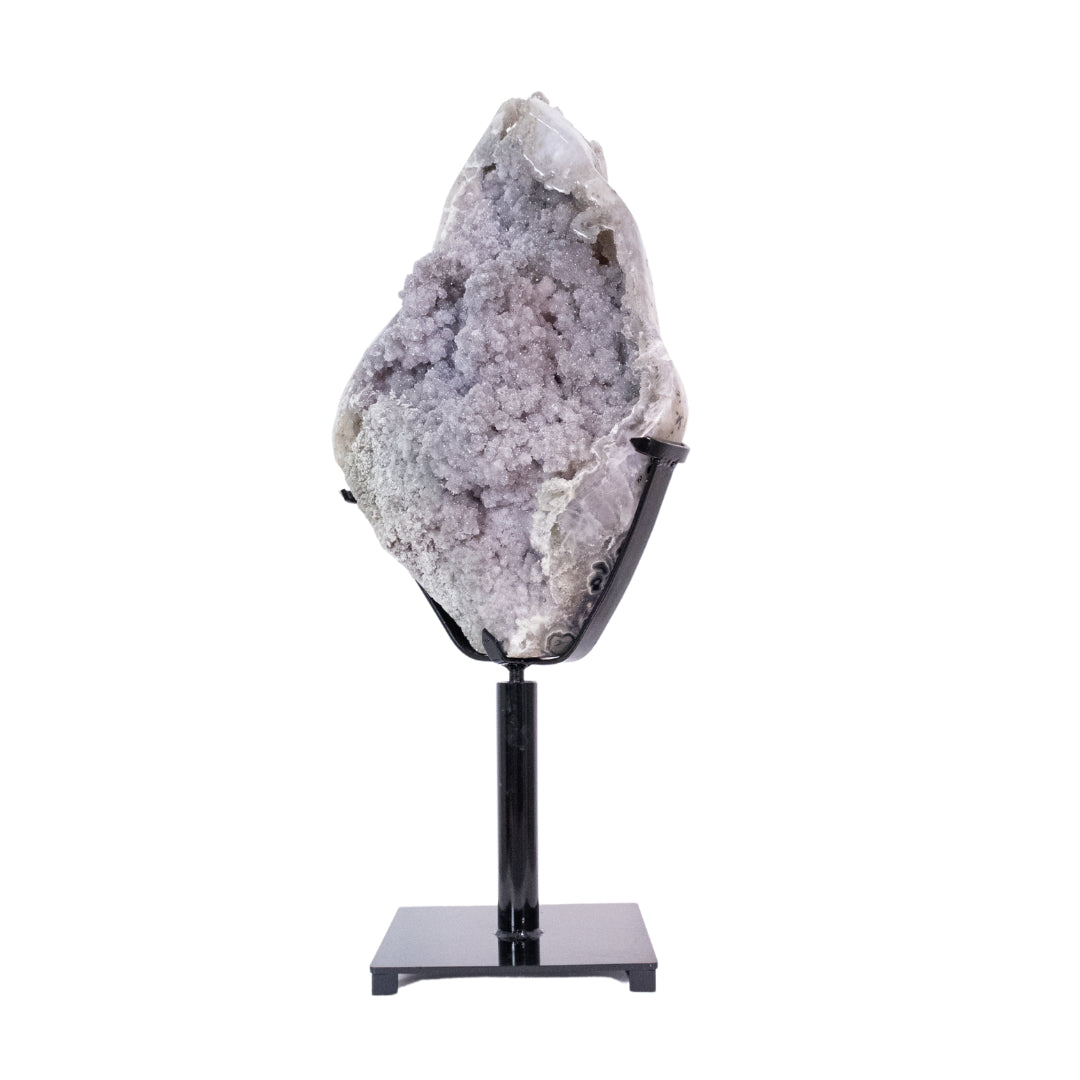 Drusa de Calcedônia Cristalizada Semi Polida Base Metal Preto Giratória 17,00 kg - Peça Única ( Rara )