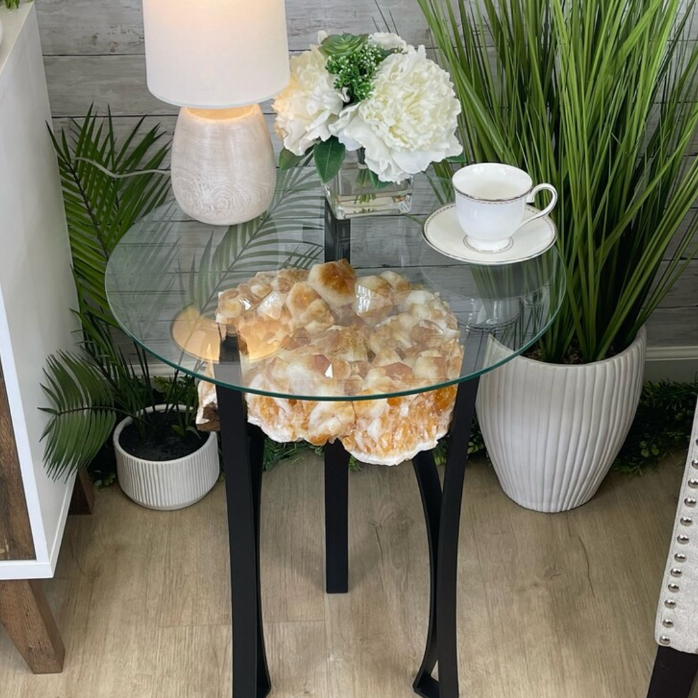 Mesa Drusa de Citrino Metal Preto Fosco