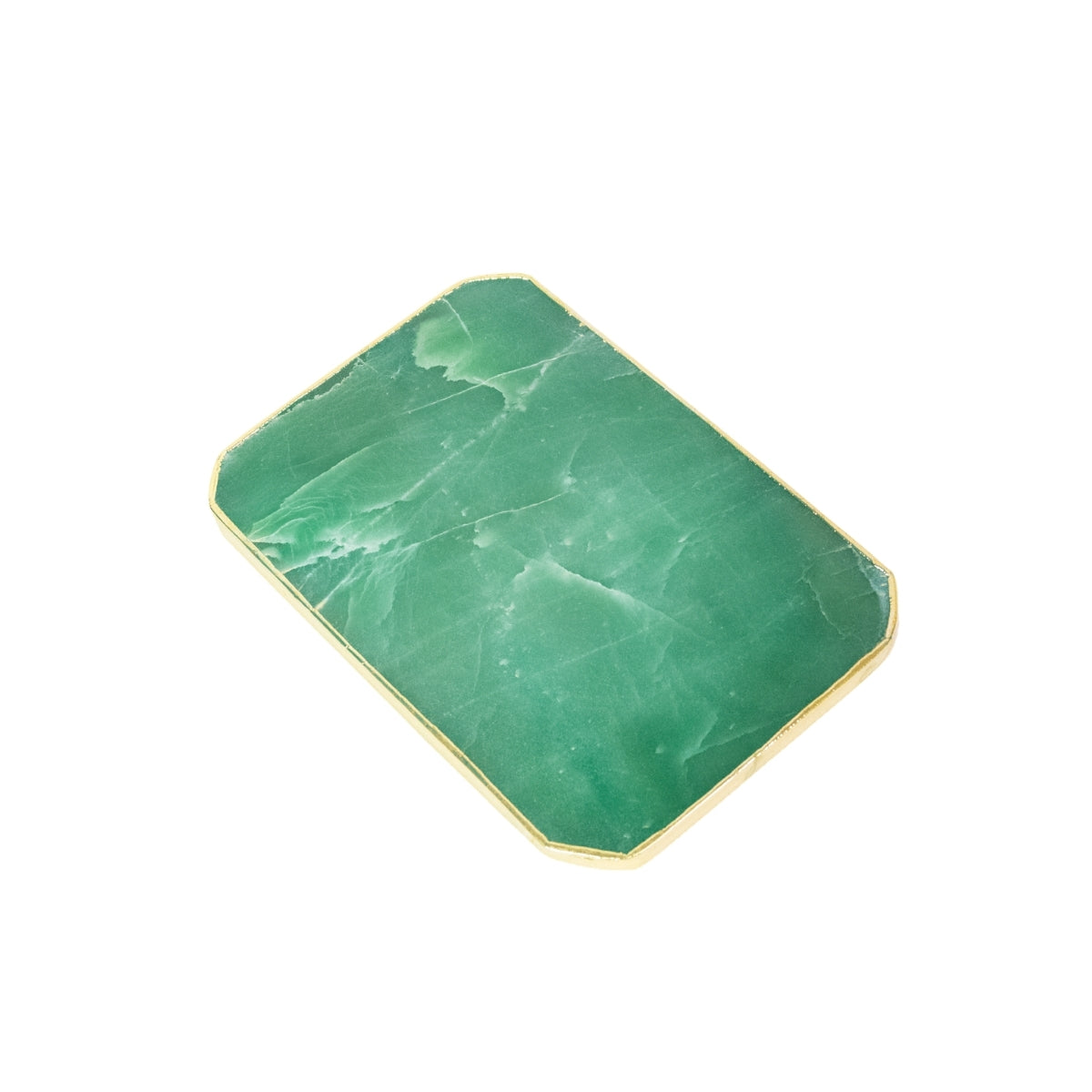Bandeja Retangular Quartzo Verde Borda Banho Ouro 24k