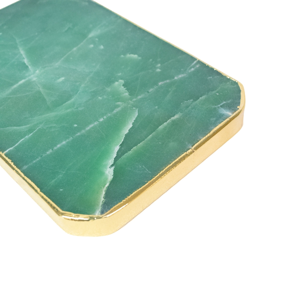 Bandeja Retangular Quartzo Verde Borda Banho Ouro 24k