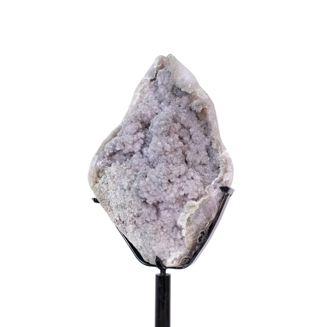 Drusa de Calcedônia Cristalizada Semi Polida Base Metal Preto Giratória 17,00 kg - Peça Única ( Rara )