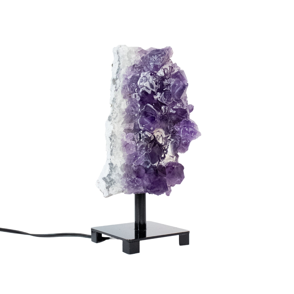 Luminária Drusa de Ametista na Base Metal Preto