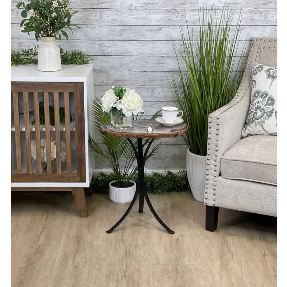 Mesa Lateral Pedra Ágata Base Metal Preto Fosco