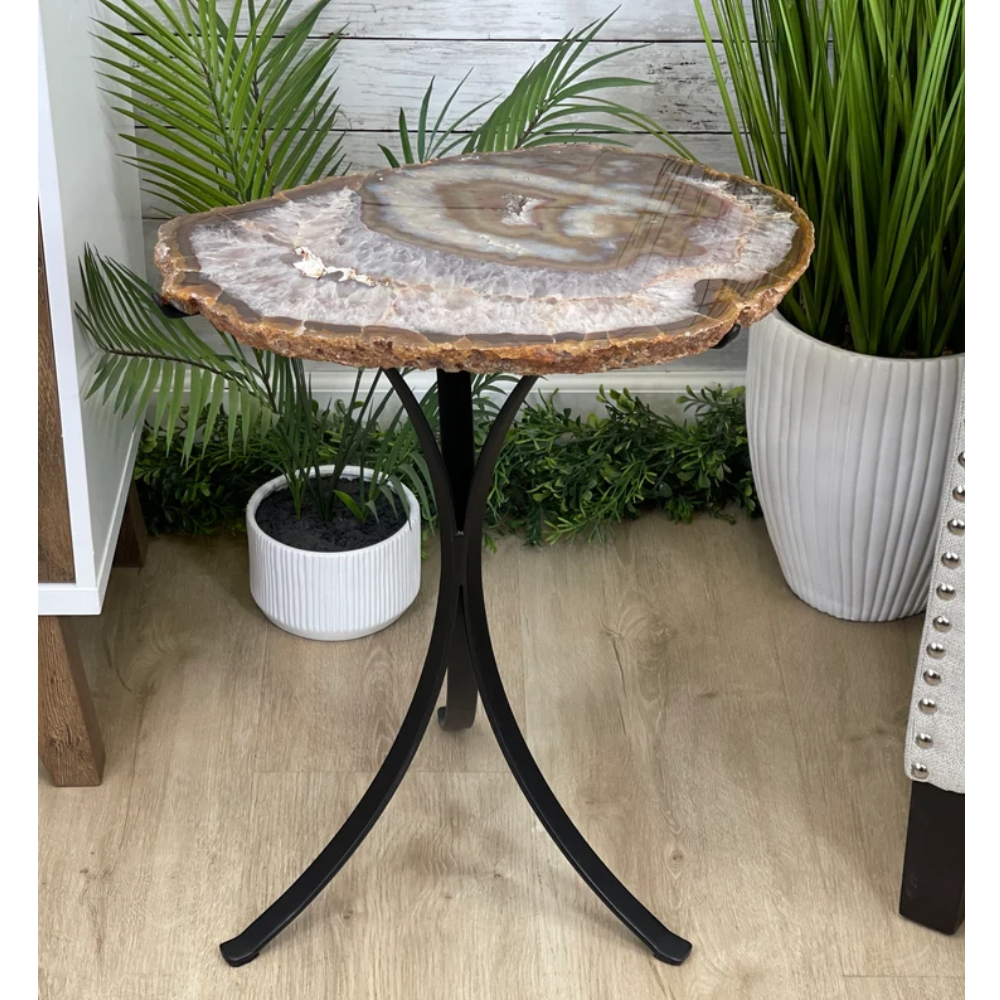 Mesa Lateral Pedra Ágata Base Metal Preto Fosco