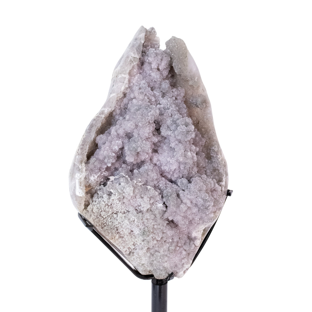 Drusa de Calcedônia Cristalizada Semi Polida Base Metal Preto Giratória 17,00 kg - Peça Única ( Rara )