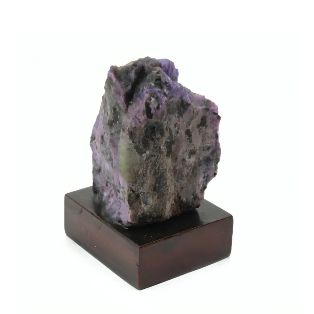 Pedra Charoíta Bruta na Base Madeira - Coleção