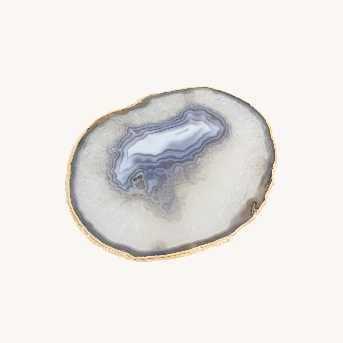 Bandeja Ágata Natural Banho Ouro com Pé