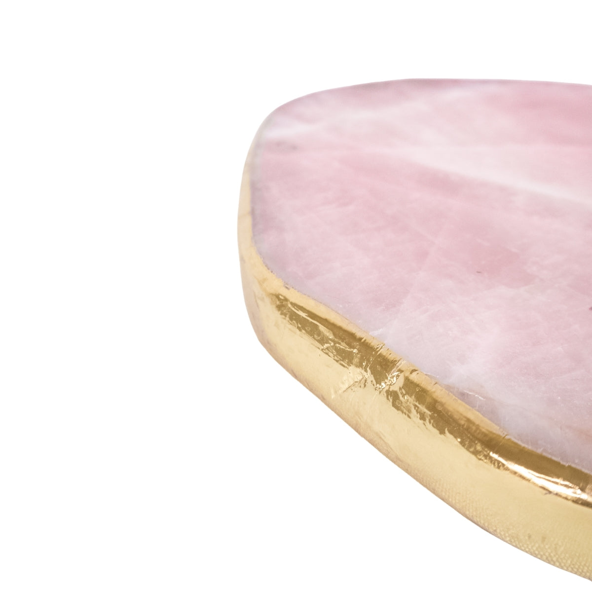 Bandeja Grande Quartzo Rosa Extra Polido Borda Banho Ouro 24k - 3,395 kg