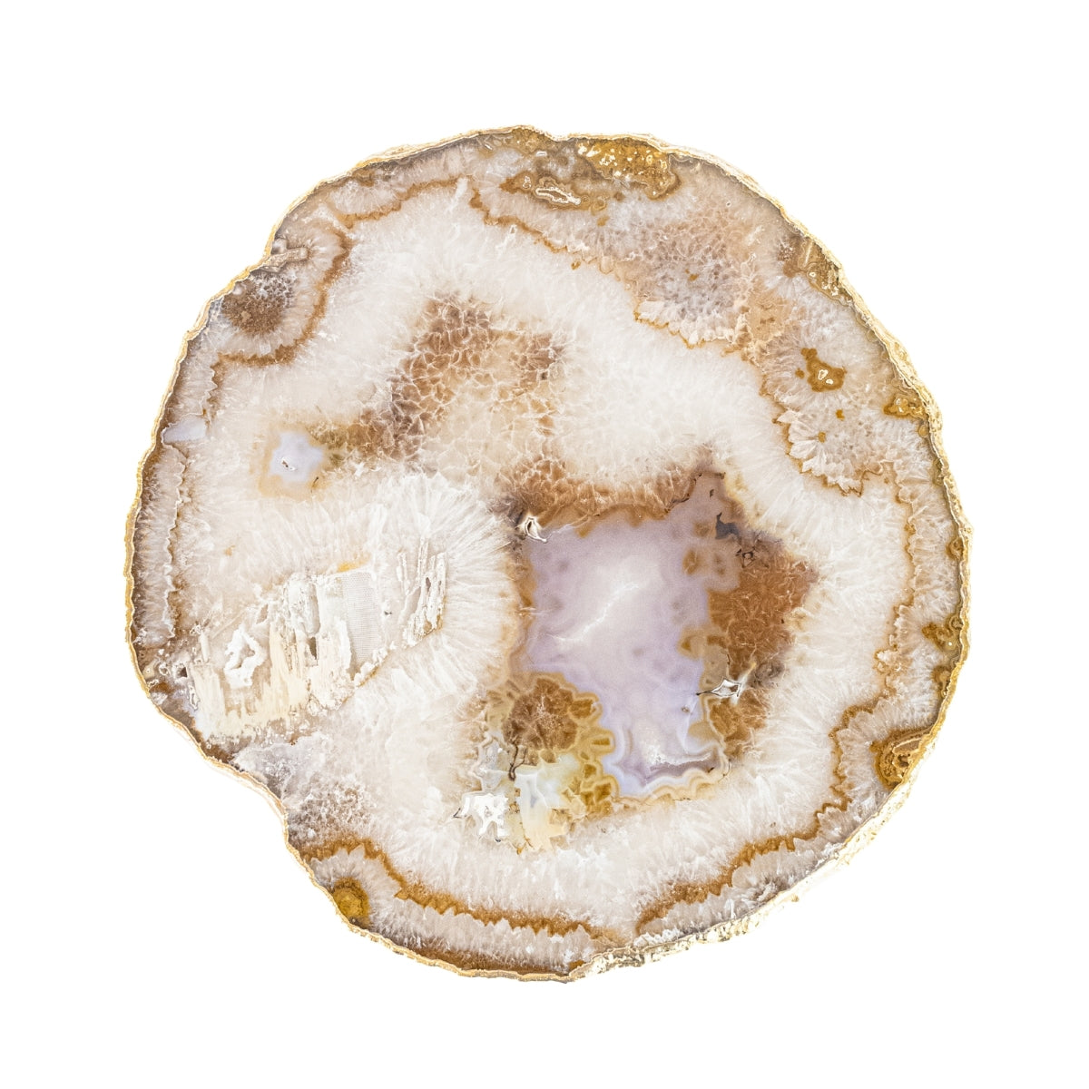 Bandeja Ágata Grande Natural Tons Dourado Borda Banho Ouro 24k - 2,295kg