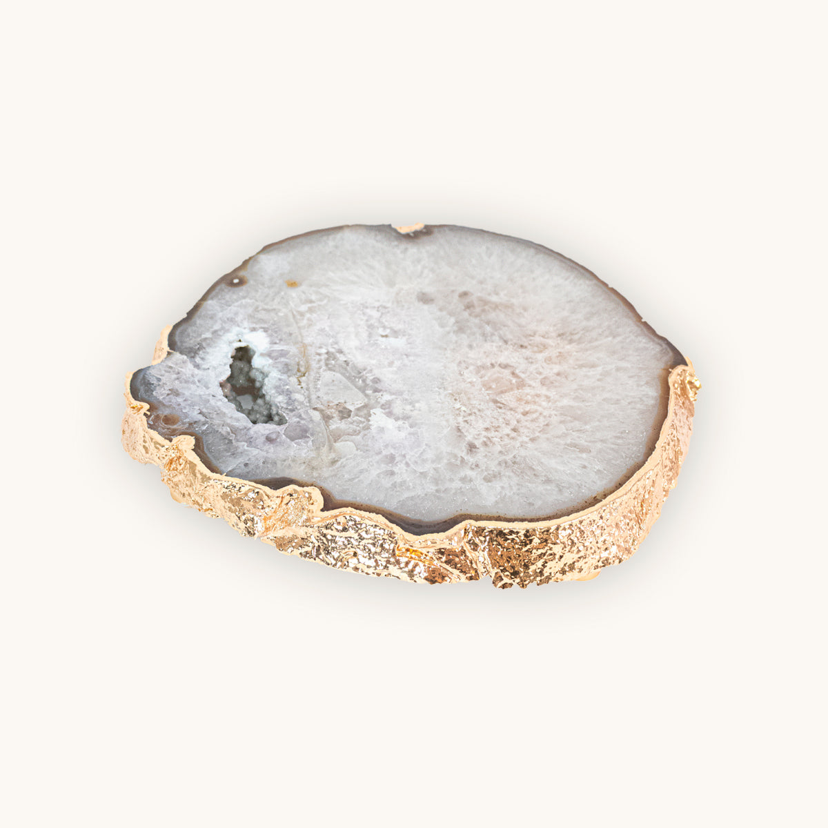 Bandeja Ágata Natural Banho Ouro com Pé