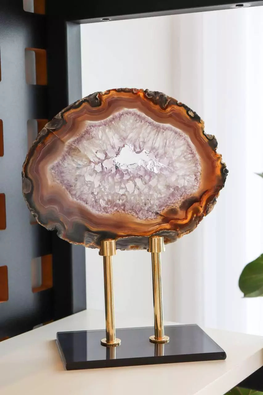 Chapa Ágata Natural com Ametista na Base de Vidro