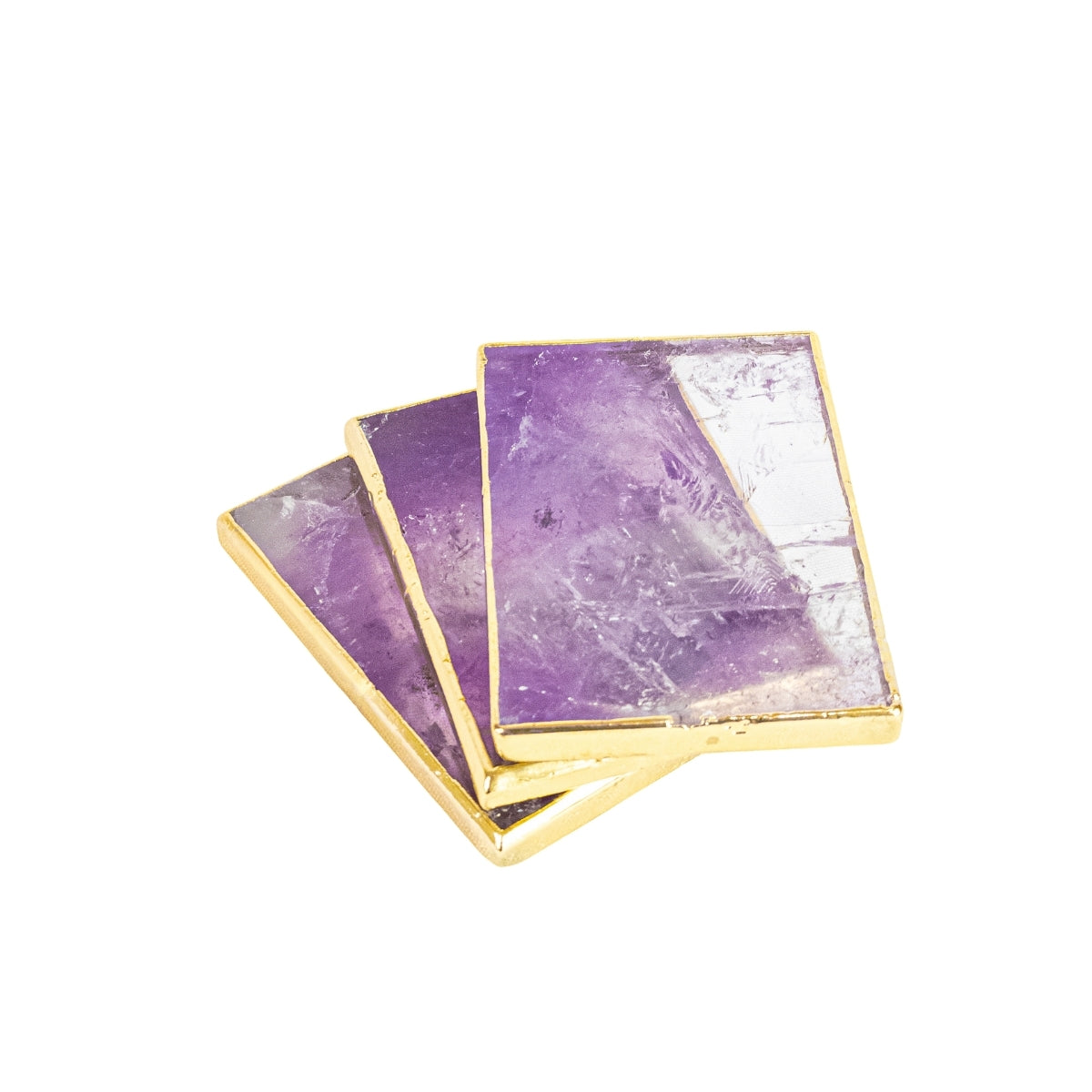 Chapa Ametista Cristalizada Polida Retangular Borda Banho Ouro 24k