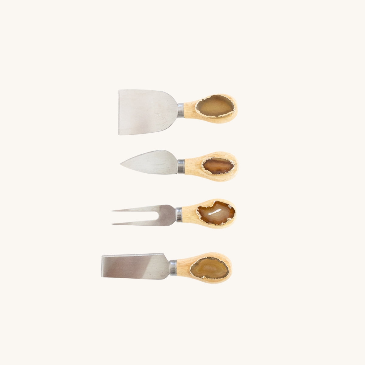 Jogo de Facas para Queijo Àgata Dourada Natural Banho Ouro Bambu