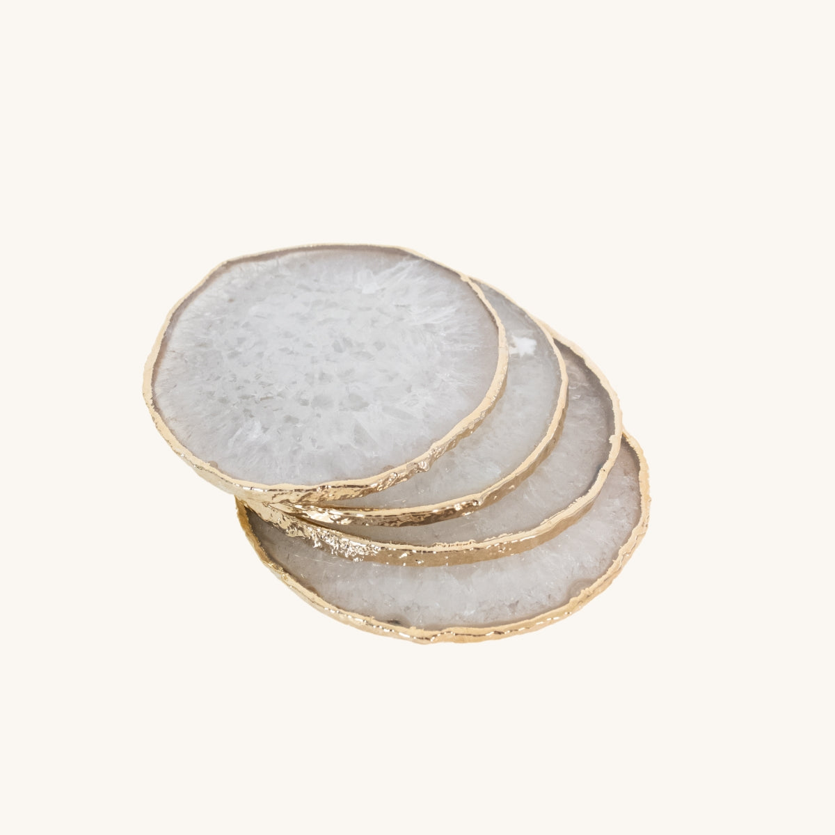 Kit Porta Copo Cristal de Quartzo Banho Ouro 24k