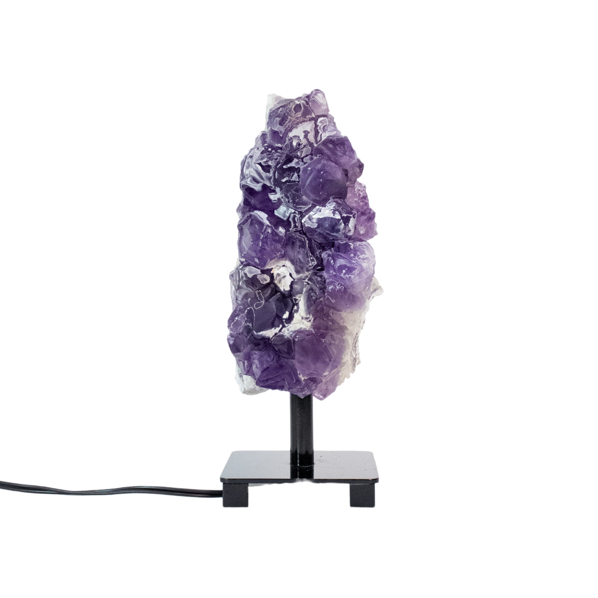 Luminária Drusa de Ametista na Base Metal Preto