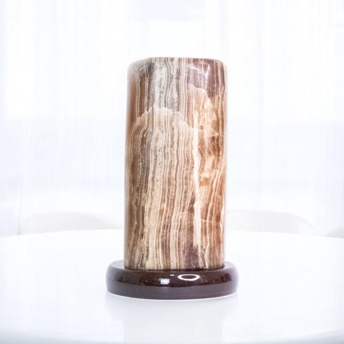 Luminária Pedra Aragonita Polida Base Madeira