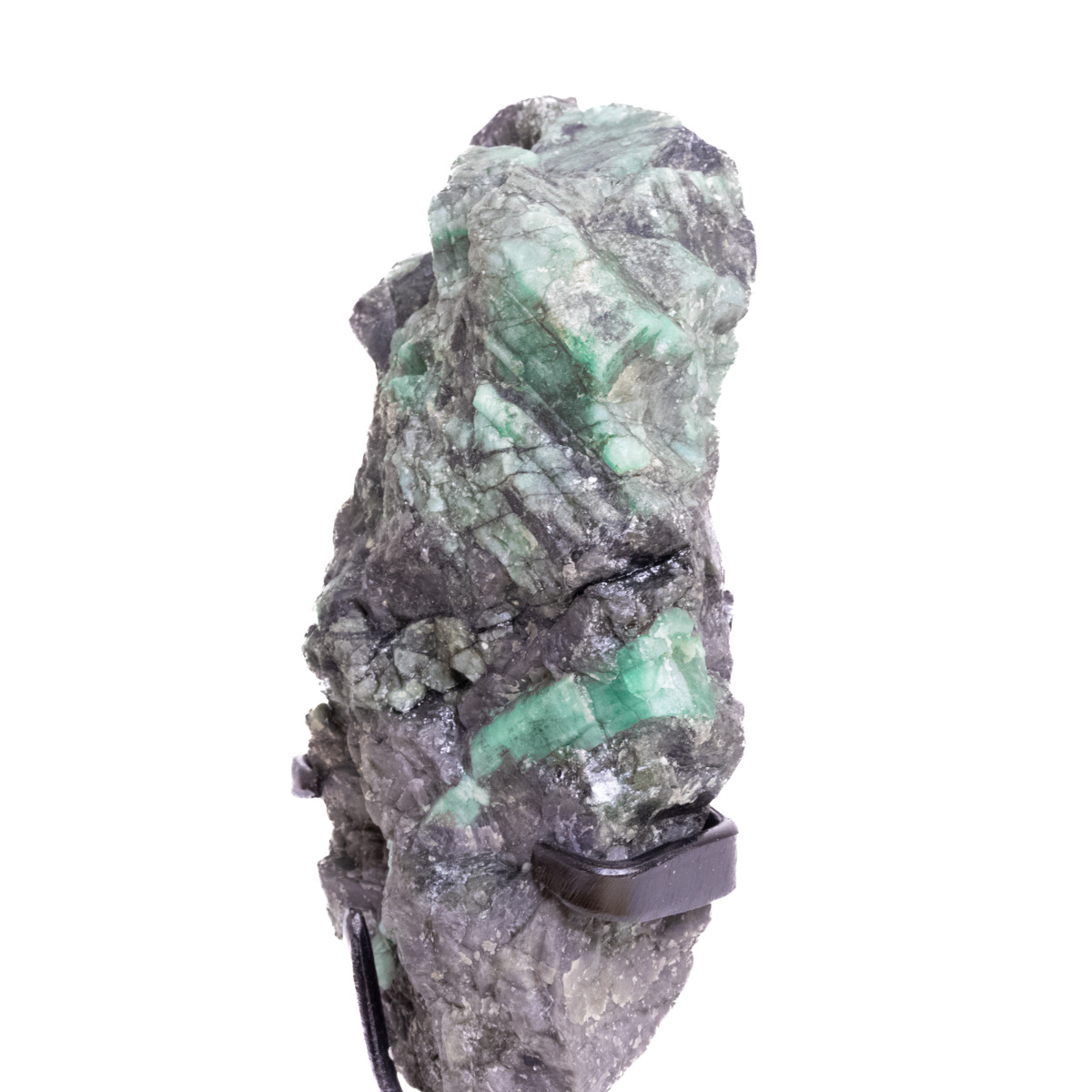 Pedra Esmeralda Bruta na Base Metal Preto 588 gramas
