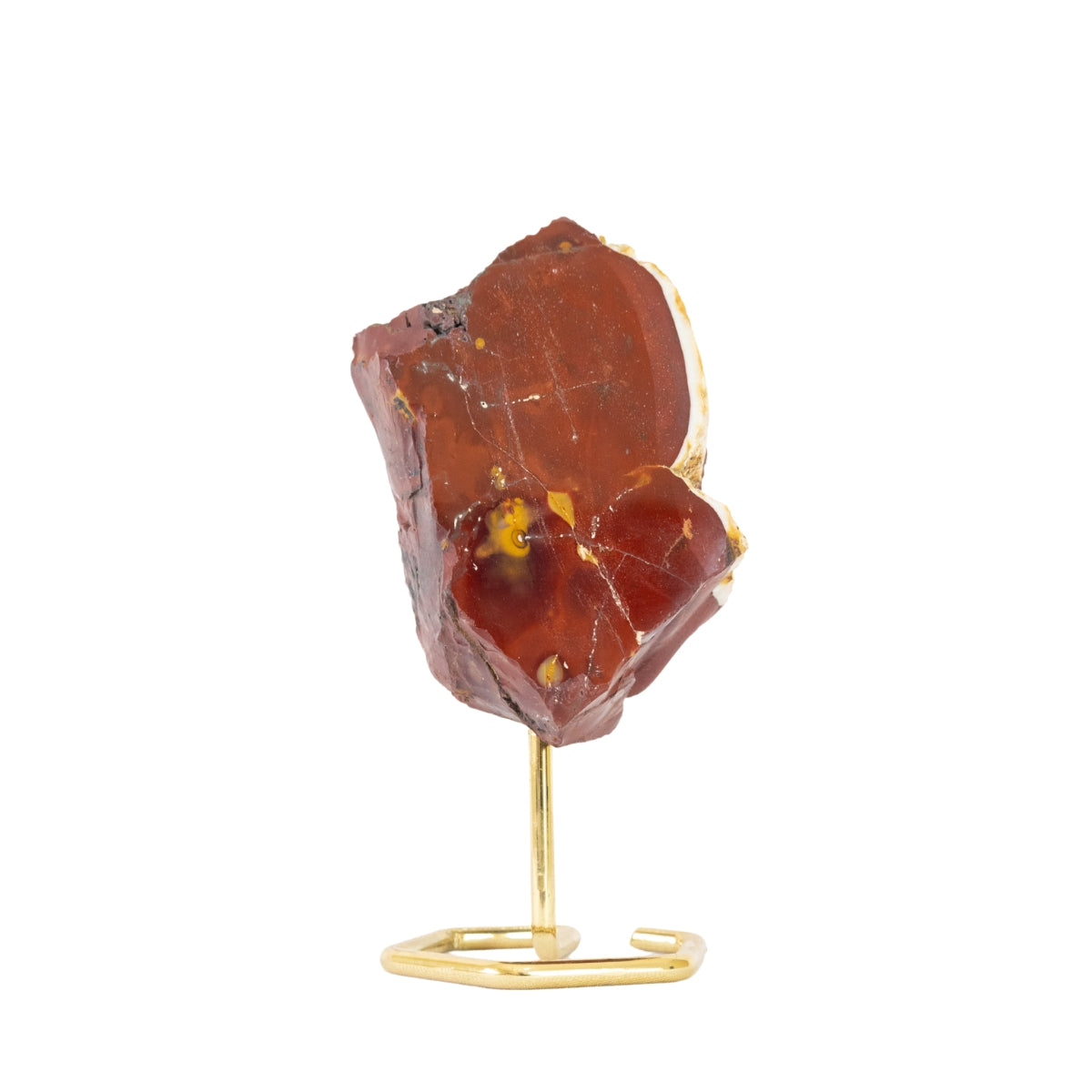 Pedra Jaspe Sangue de Dragão Face Polida na Base Metal Banho Ouro 672 gramas