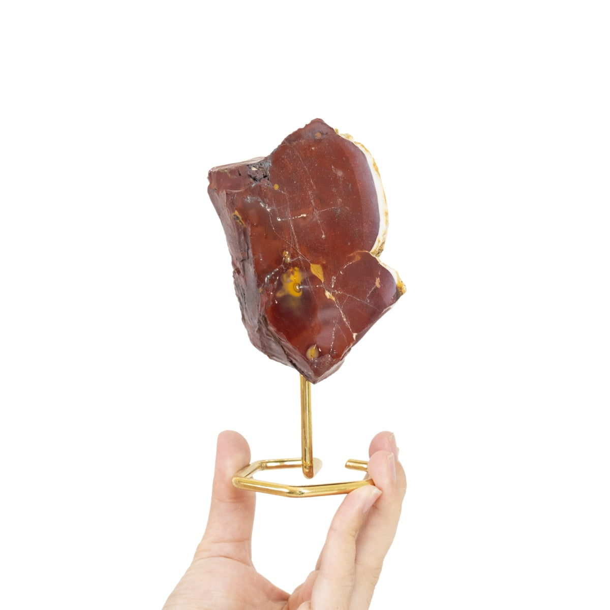 Pedra Jaspe Sangue de Dragão Face Polida na Base Metal Banho Ouro 672 gramas