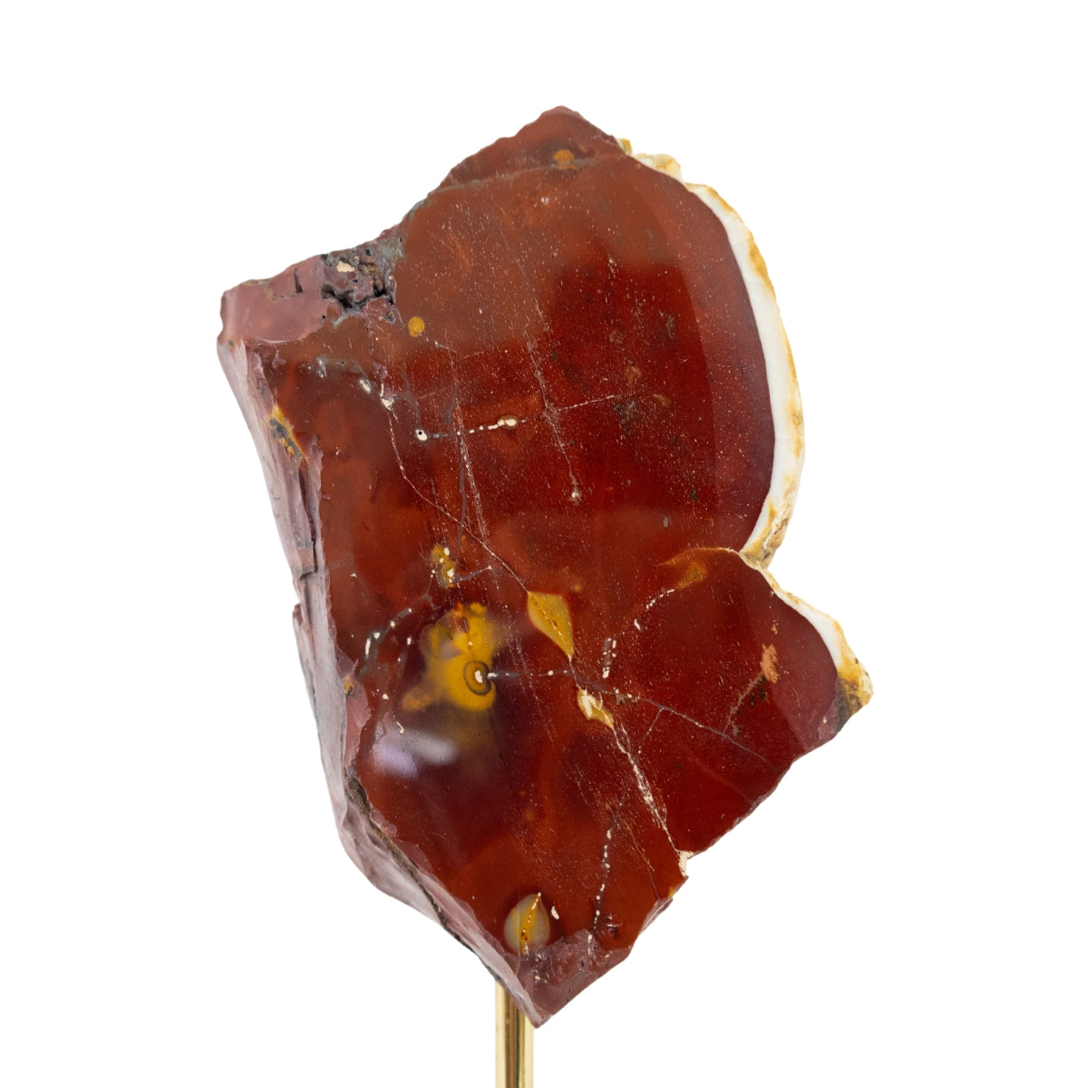 Pedra Jaspe Sangue de Dragão Face Polida na Base Metal Banho Ouro 672 gramas