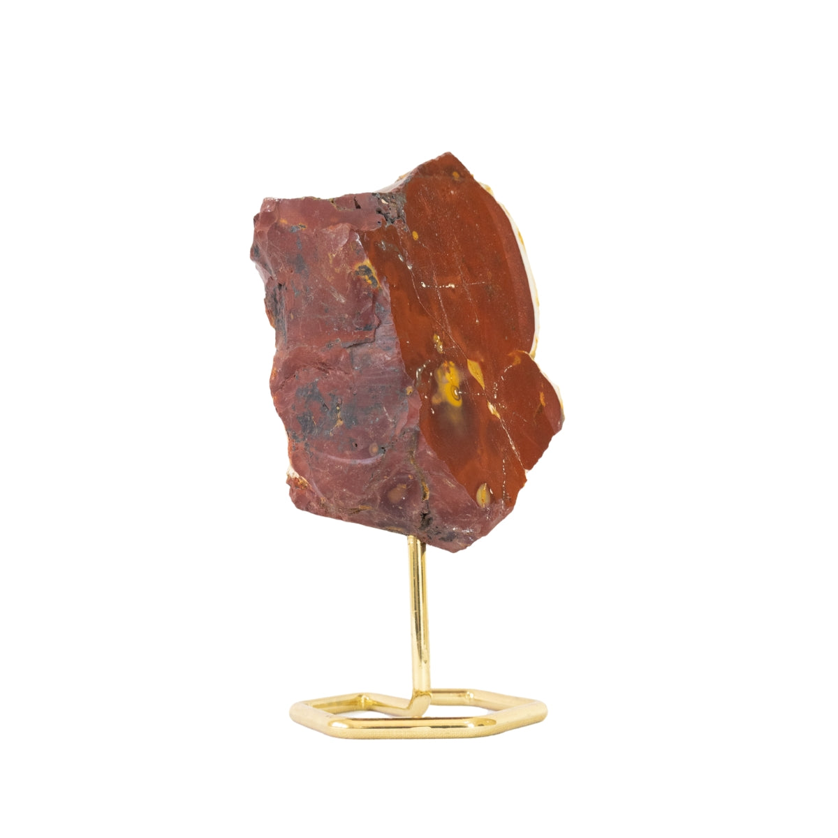 Pedra Jaspe Sangue de Dragão Face Polida na Base Metal Banho Ouro 672 gramas
