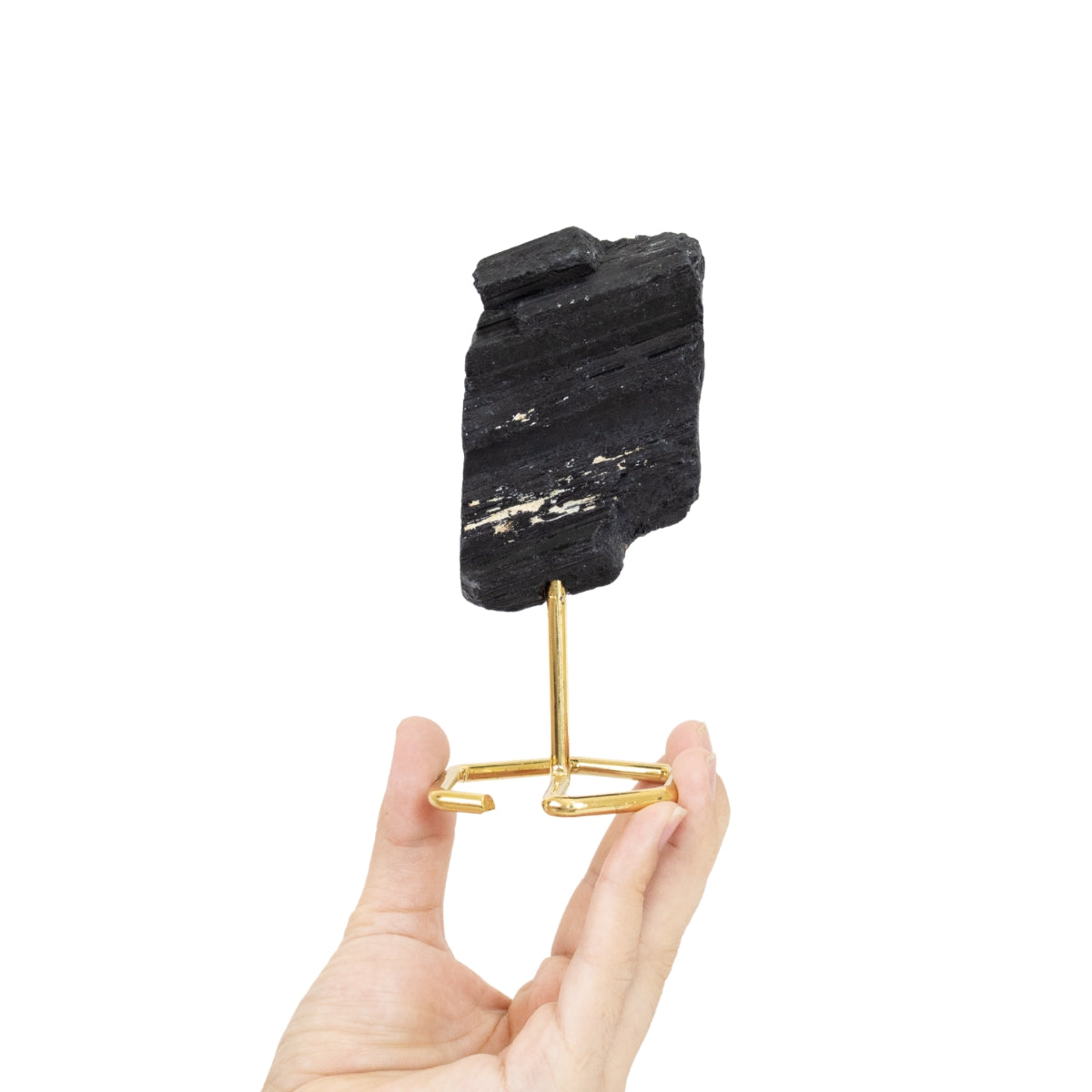 Pedra Turmalina Negra Bruta na Base Metal Banho Ouro 480 gramas