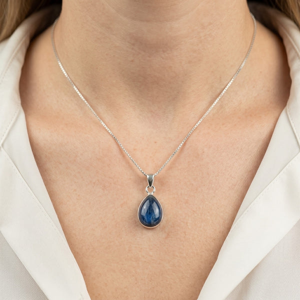 Pingente Pedra Tanzanita Natural, Cabochão Gota em Prata 925