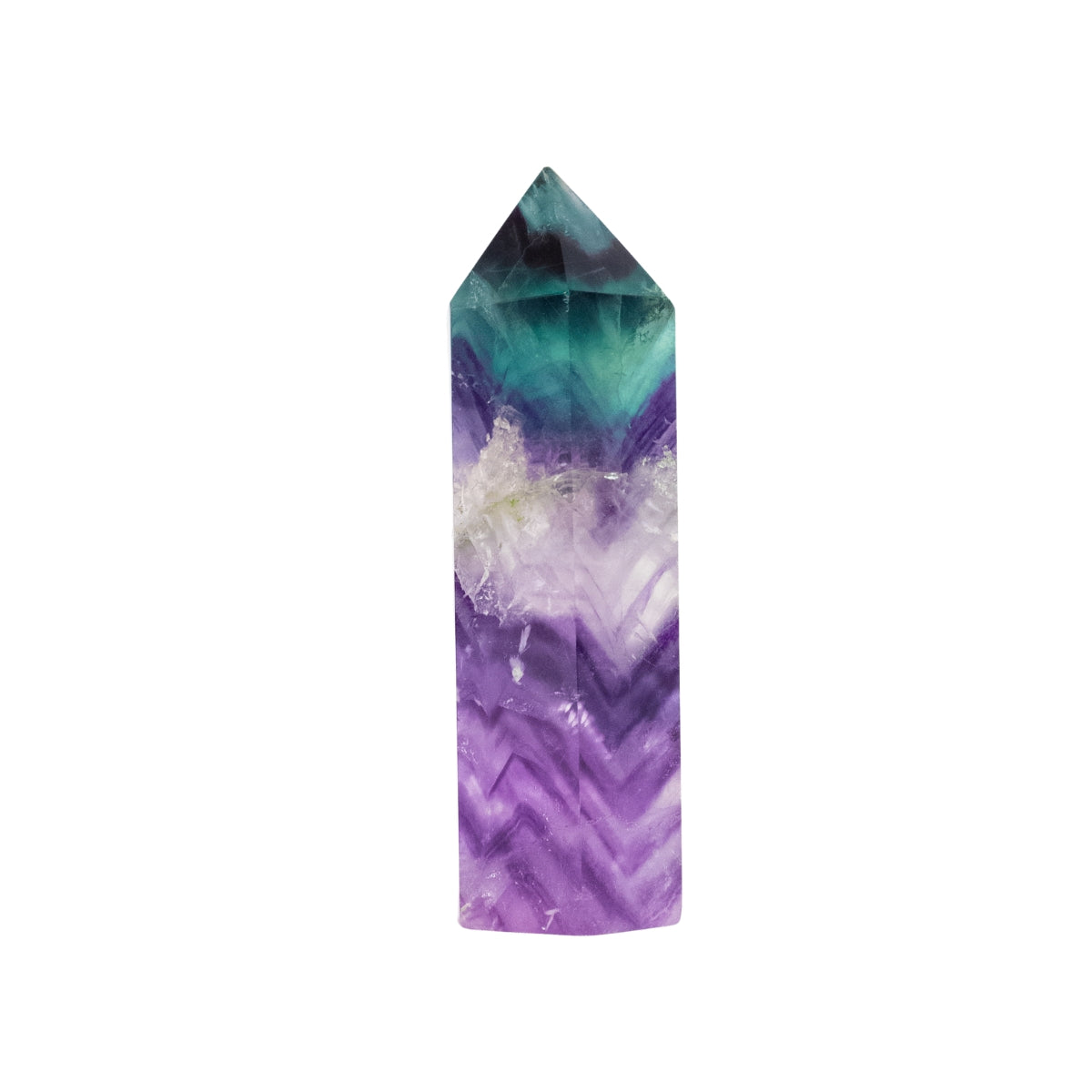 Ponta Fluorita Multicolorida (arco-íris), tons roxo e verde, polida, 278 gramas