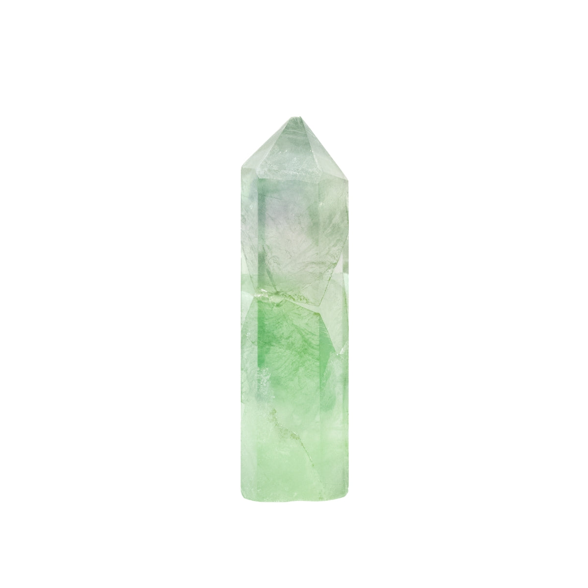 Ponta Fluorita Multicolorida (arco-íris), tons verde cristalizada, polida, 216 gramas
