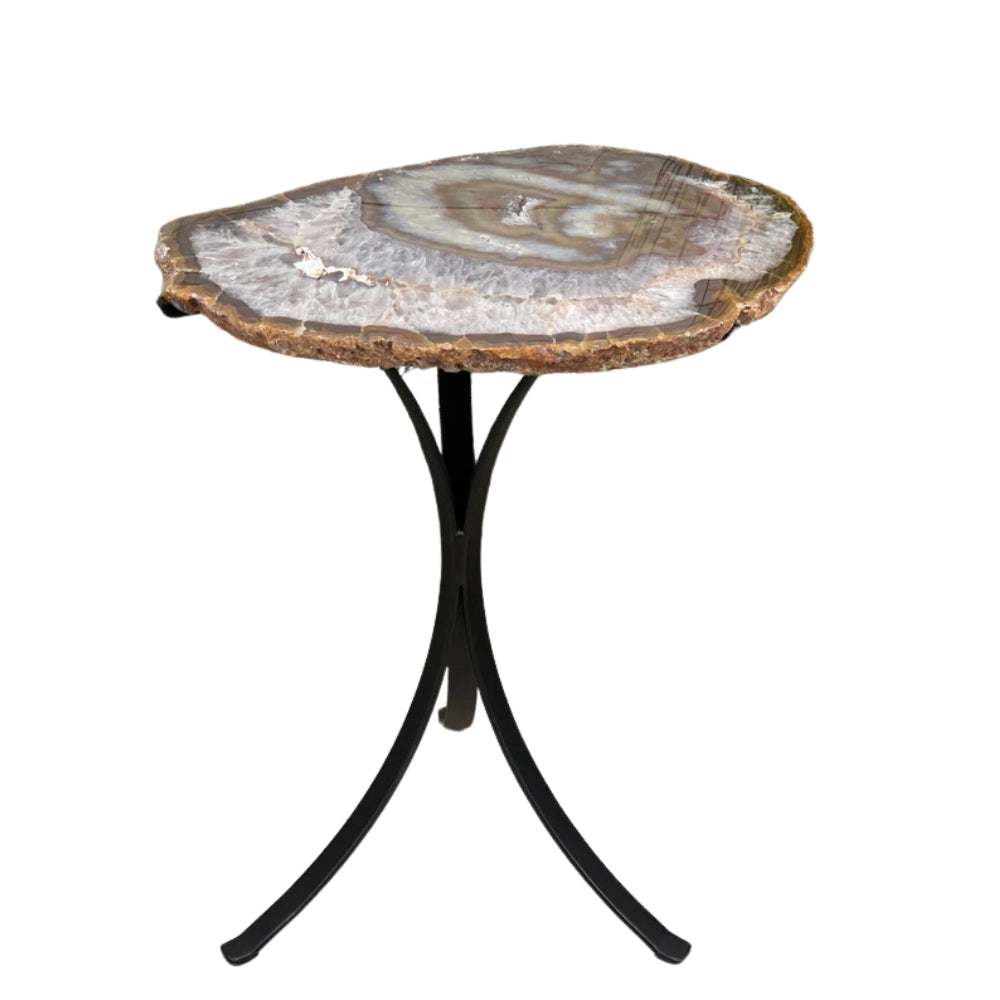 Mesa Lateral Pedra Ágata Base Metal Preto Fosco