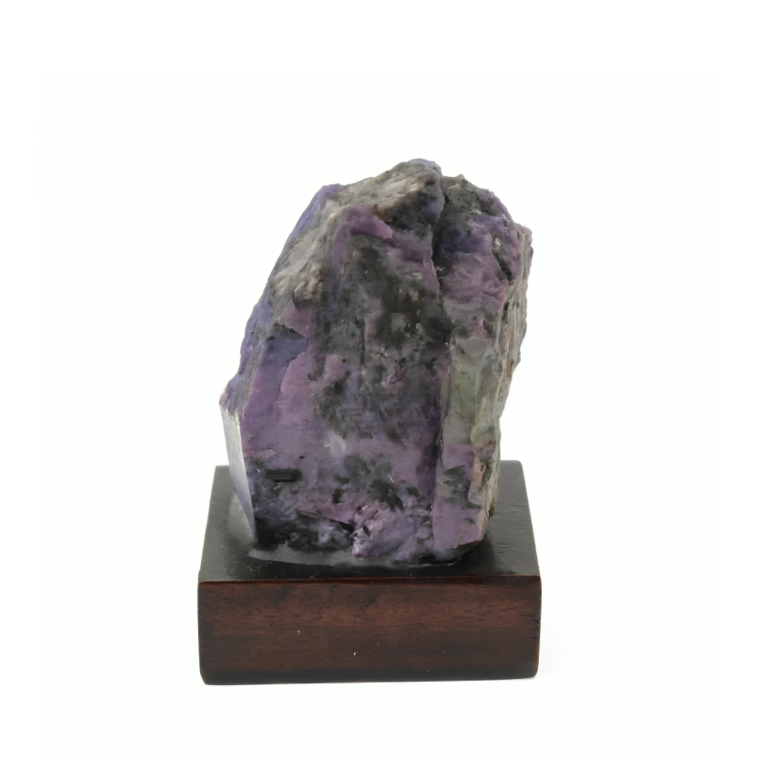 Pedra Charoíta Bruta na Base Madeira - Coleção