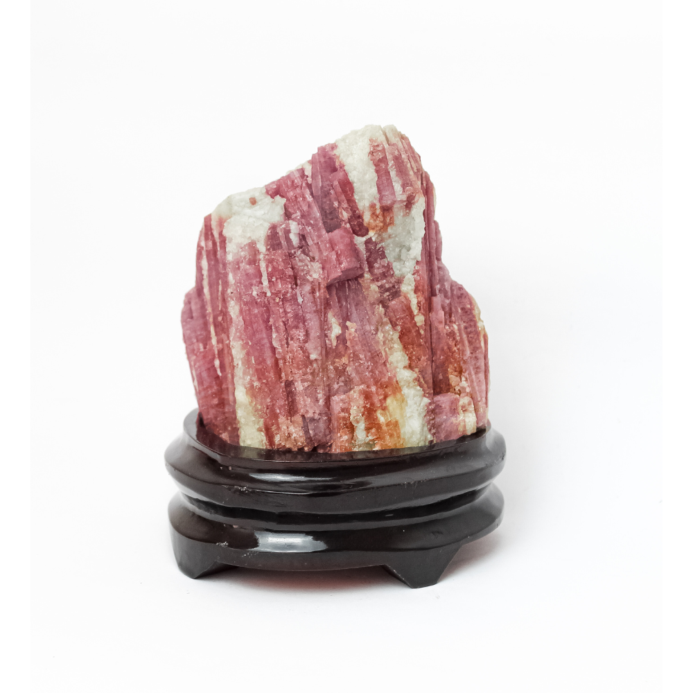 Pedra Turmalina Rosa Extra Na Base De Madeira (Rara) 1,243 Kg