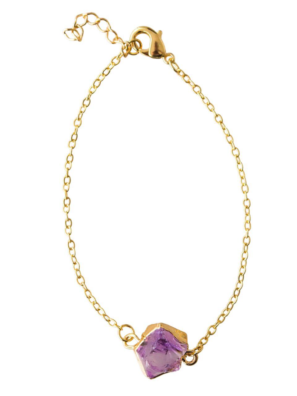 Pulseira Ametista Corrente Elos Banho Ouro 18k