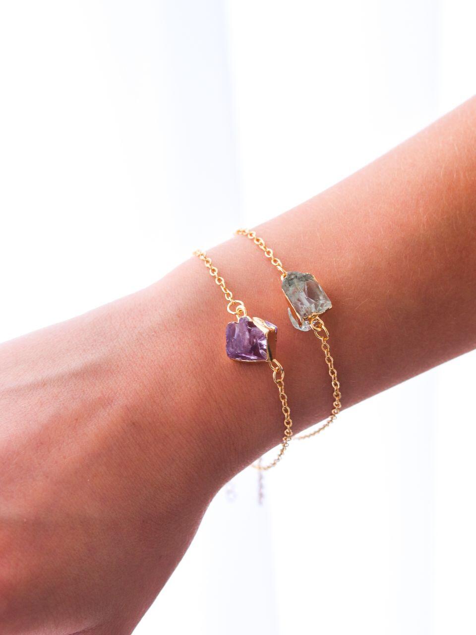 Pulseira Ametista Corrente Elos Banho Ouro 18k