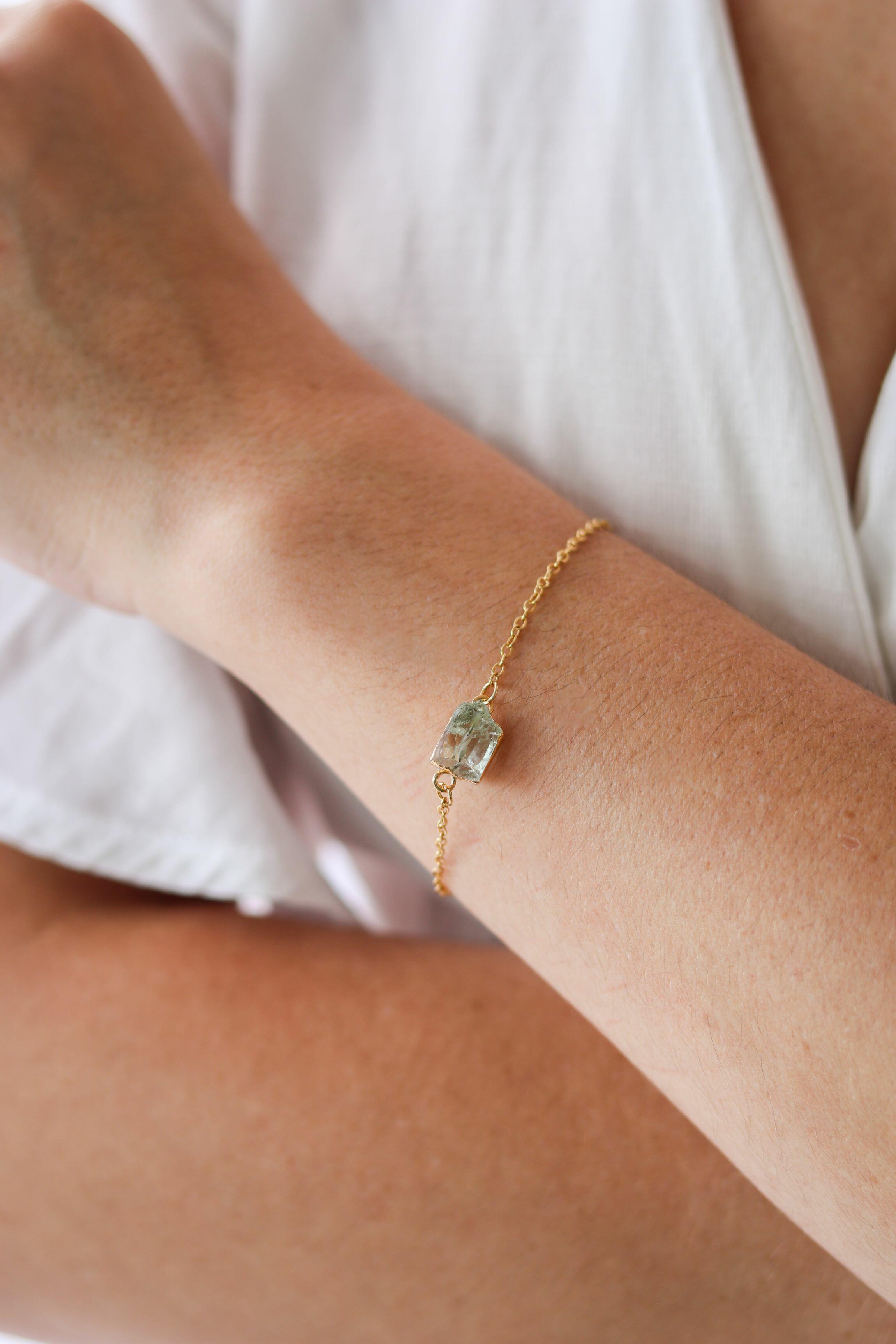 Pulseira Prasiolita Corrente Elos Banho Ouro 18k