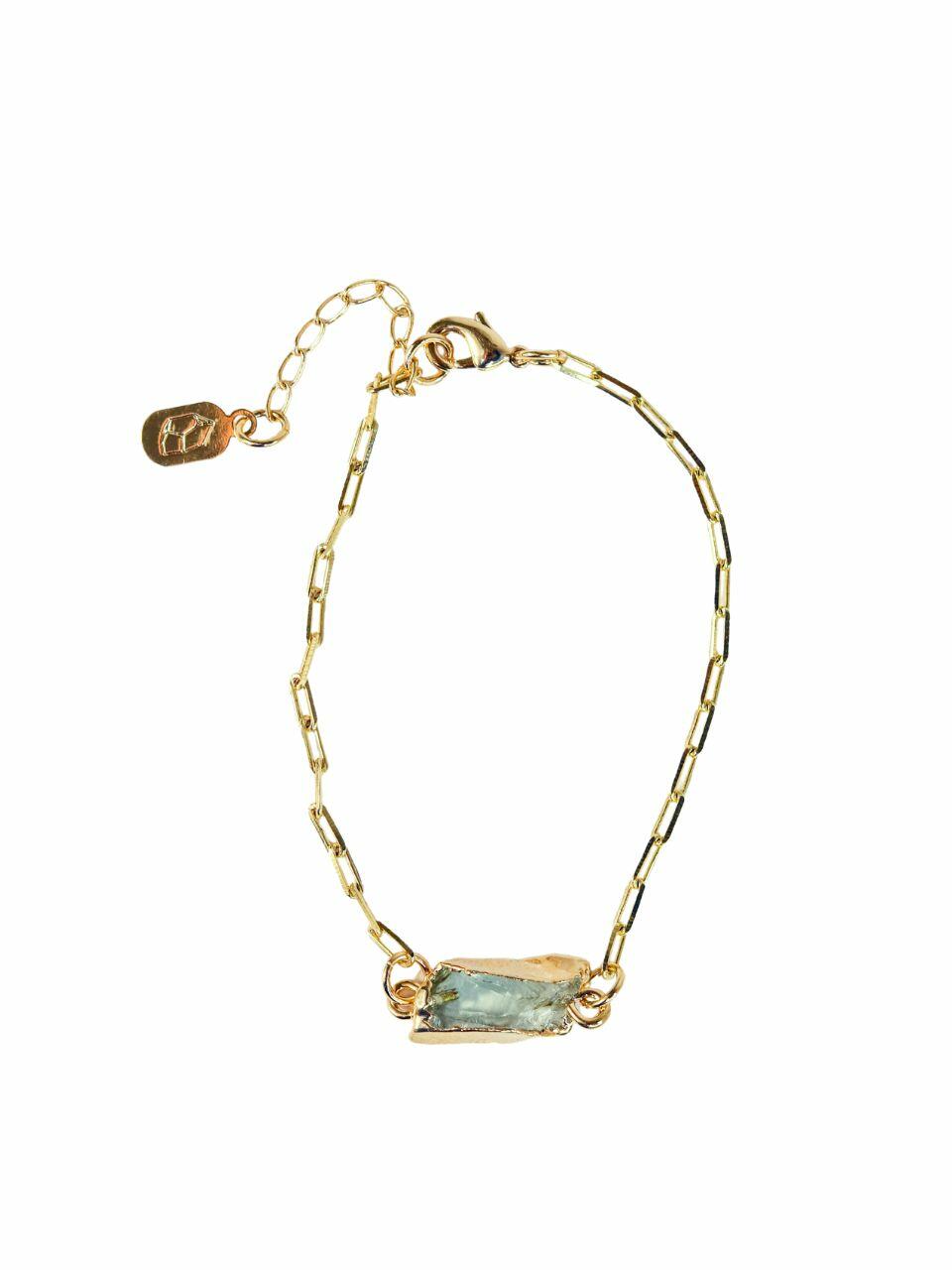 Pulseira Prasiolita Corrente Elos Banho Ouro 18k