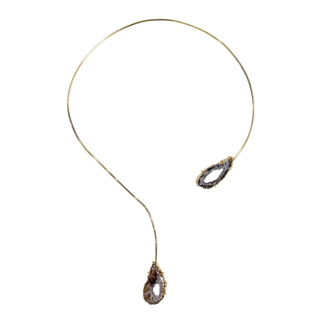 Choker Duo Geodo de Ágata Natural Banho Ouro