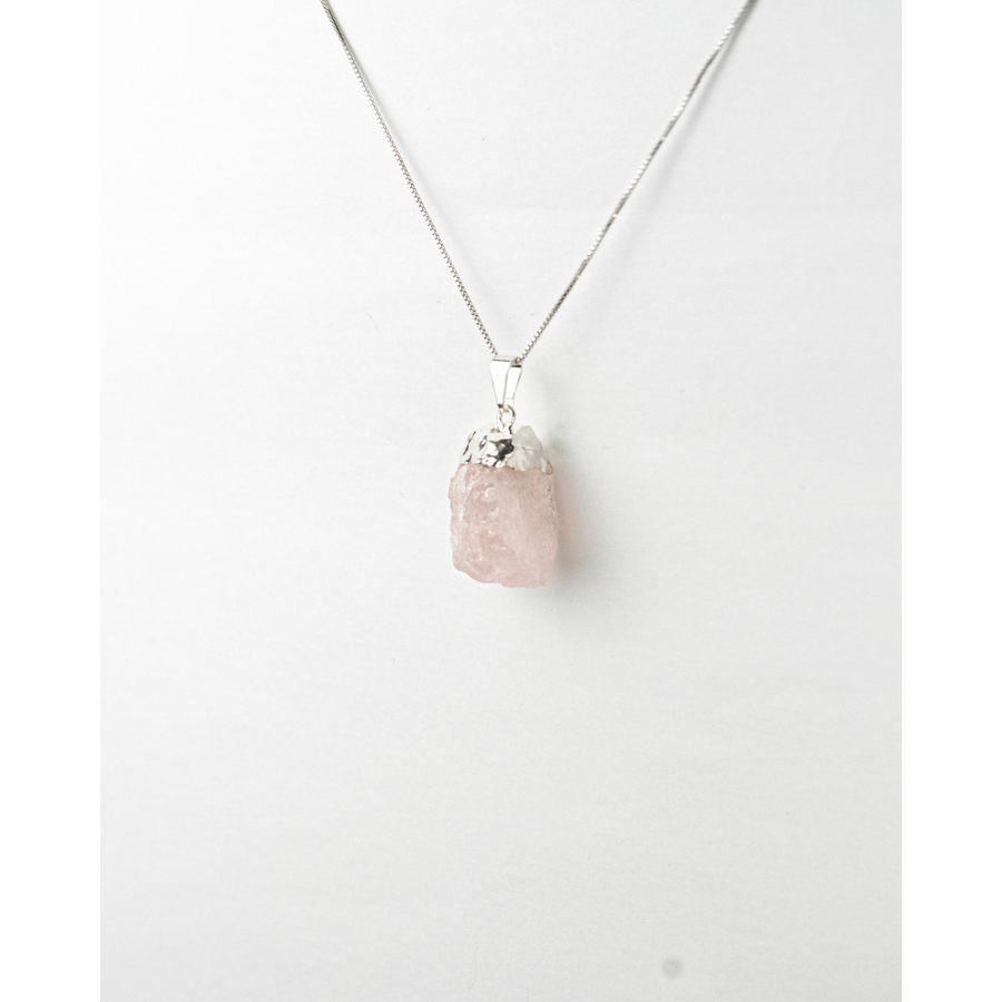 Pingente Quartzo Rosa bruto Banhado Prata