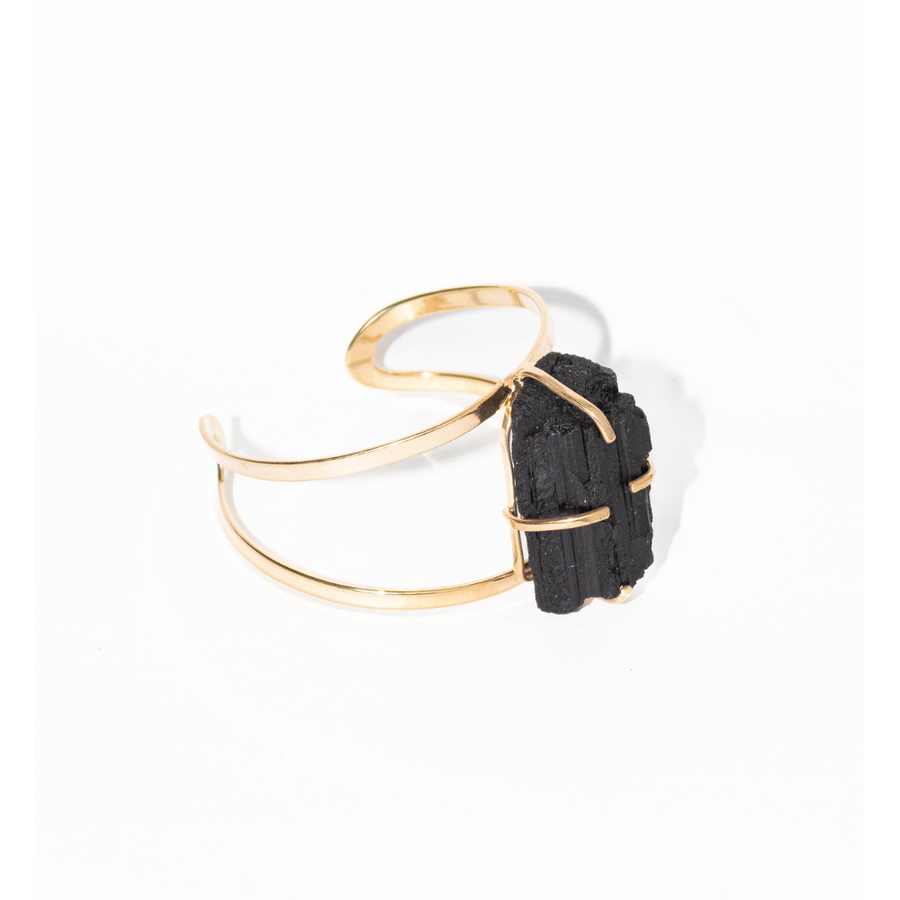 Bracelete Turmalina Negra Bruta Banho Ouro
