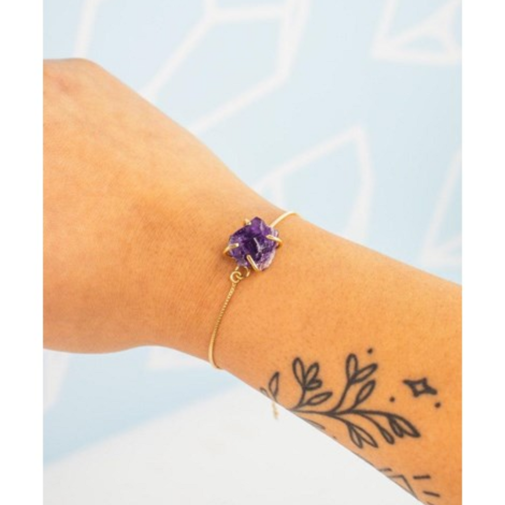 Pulseira Ametista bruta Garra Banhado Ouro