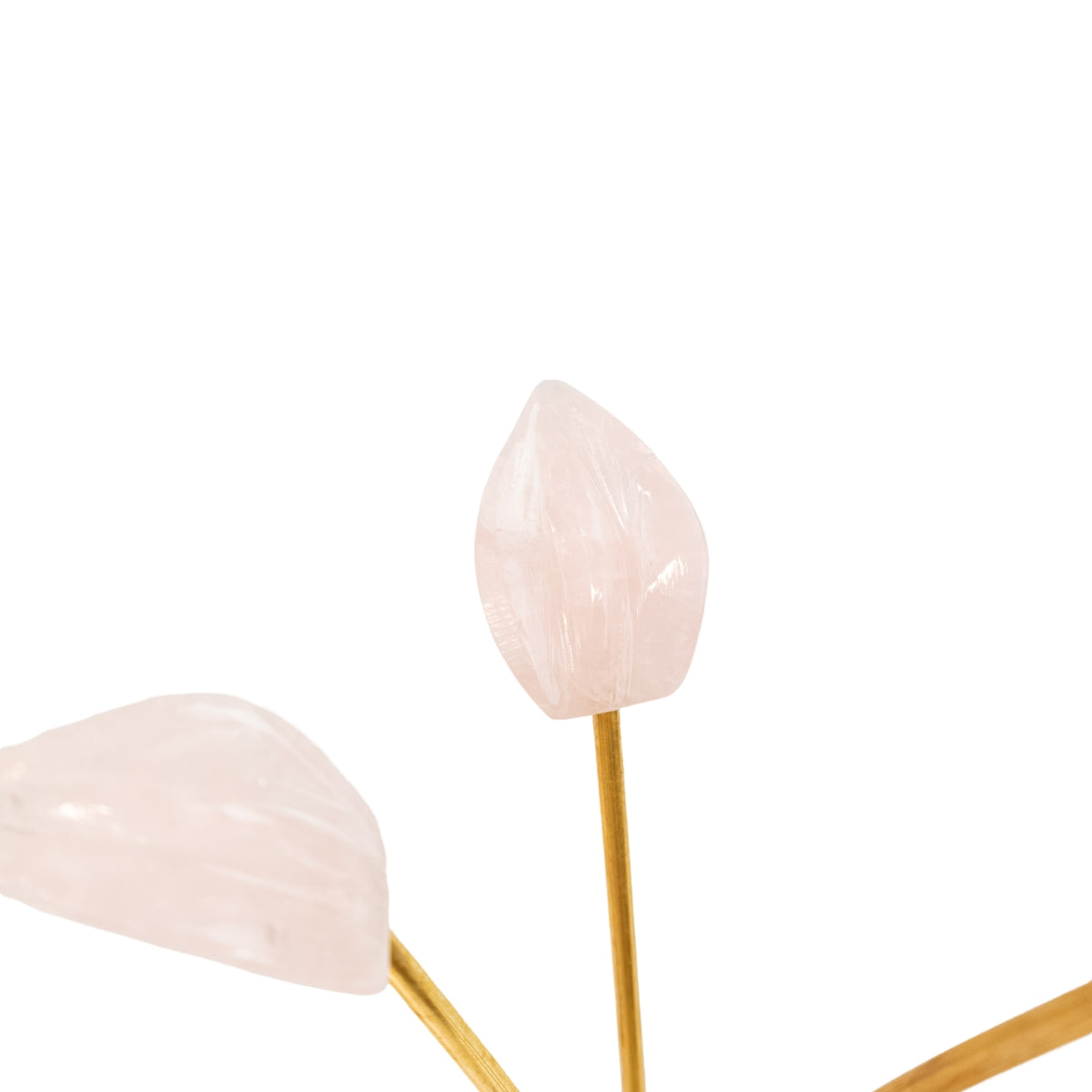 Escultura Beija-flor em Quartzo Rosa Flor Lisiantos em Quartzo Rosa Base em Quartzo Rosa