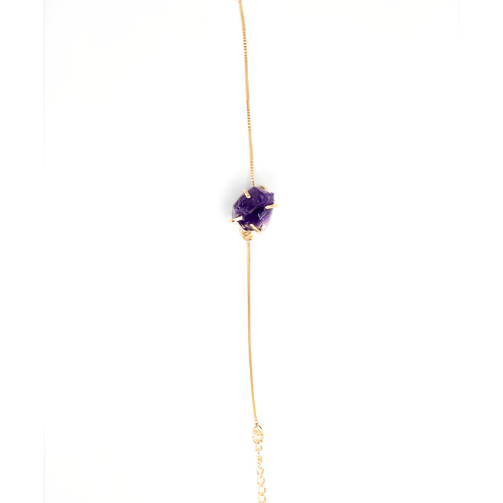 Pulseira Ametista bruta Garra Banhado Ouro