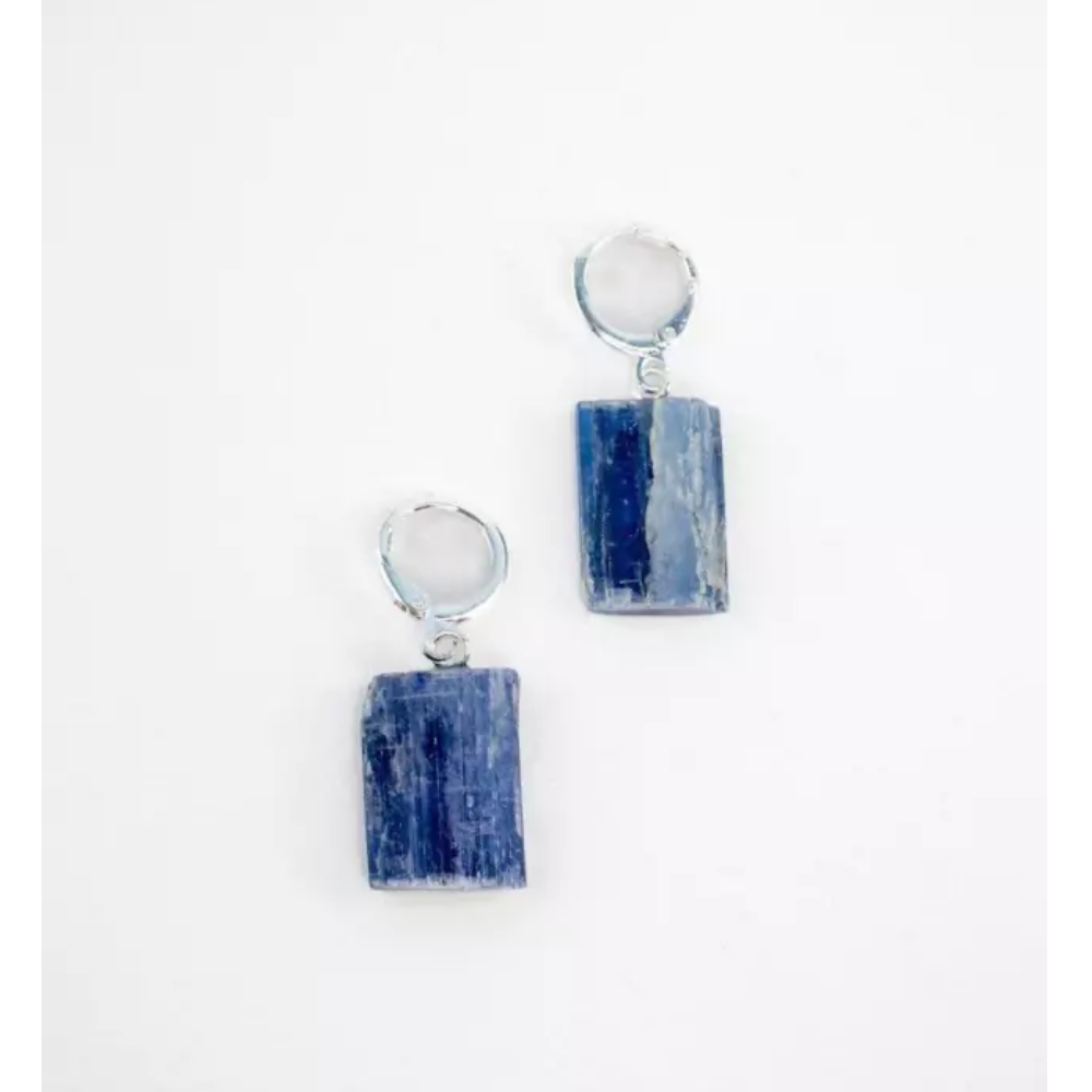 Brinco Piercing Argola Cianita Azul Bruta Banho Prata