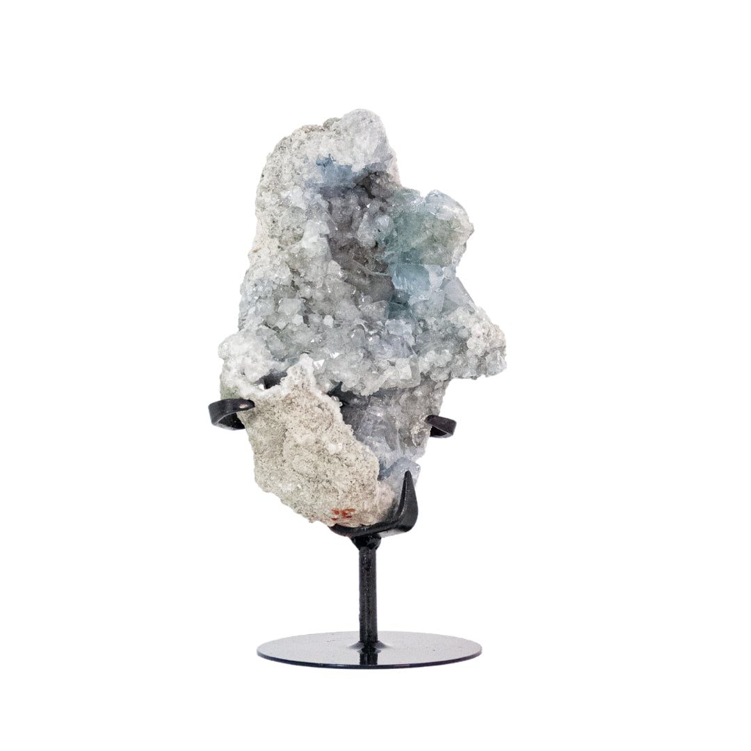 Drusa de Celestita Natural na Base Metal Preto 2,330 kg