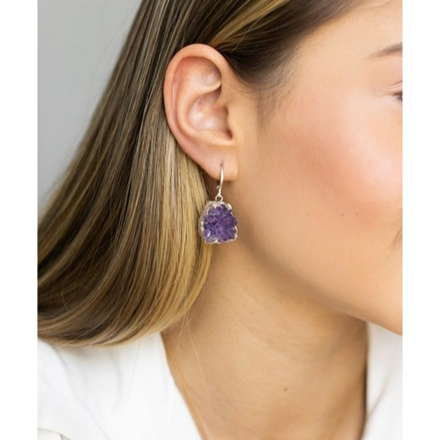 Brinco Piercing Argola Drusa Ametista Banho Prata