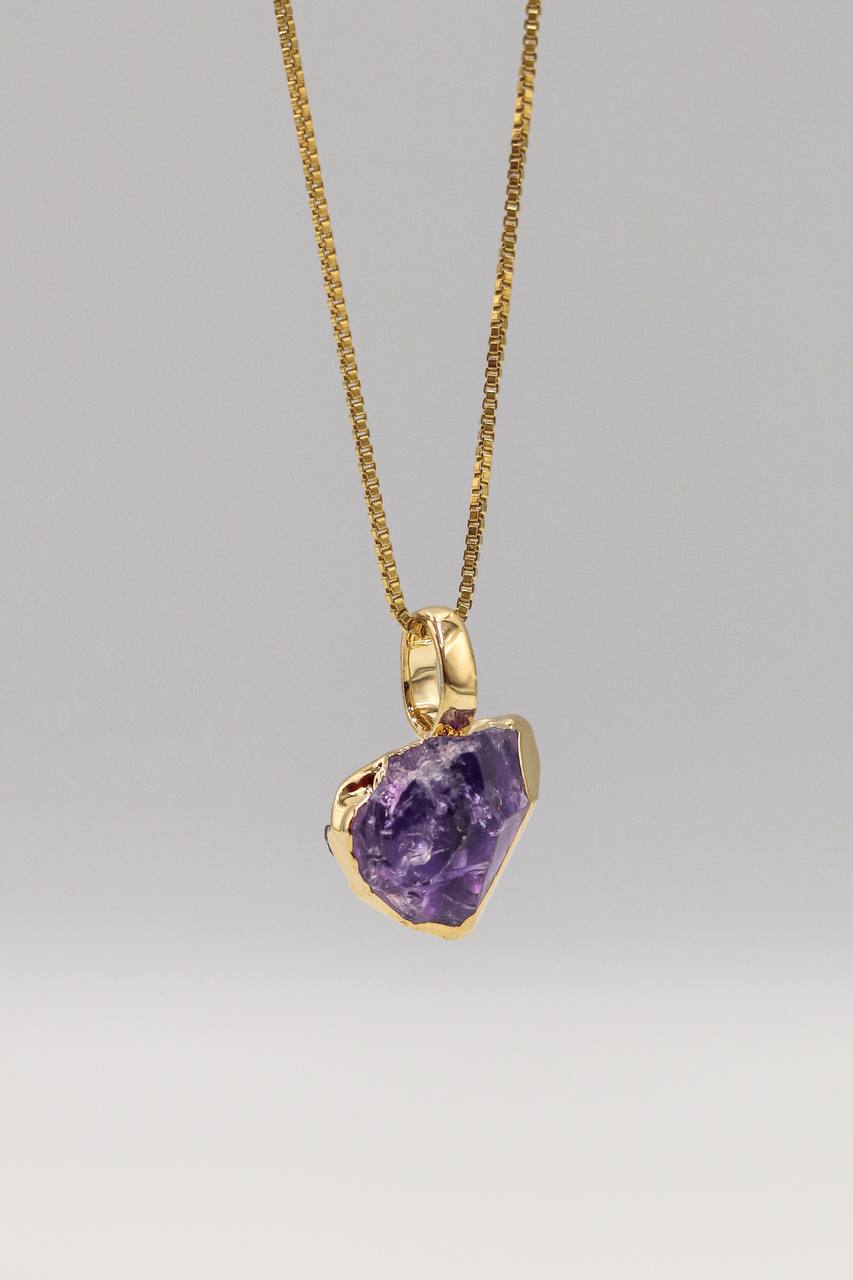Colar Longo Ametista Banho Ouro 18k